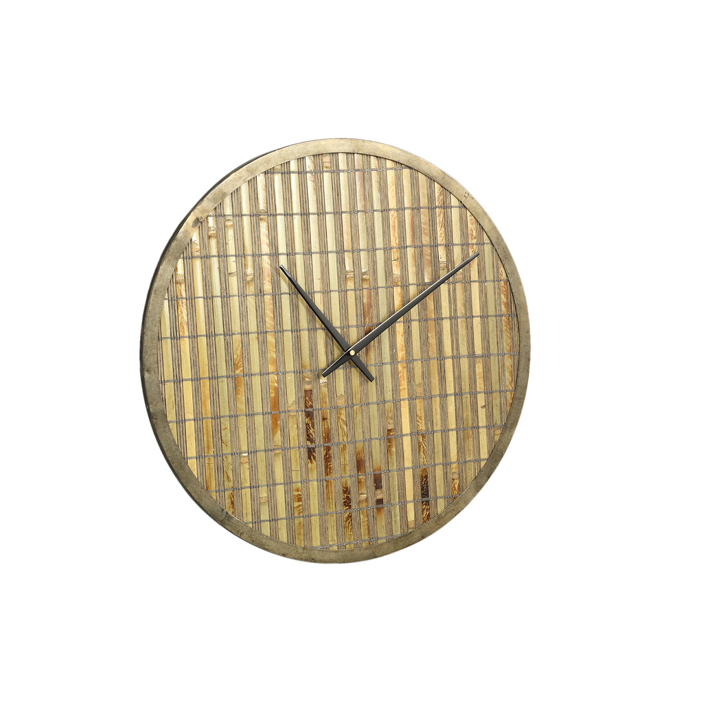 Ferine Natural metal wall clock rattan background