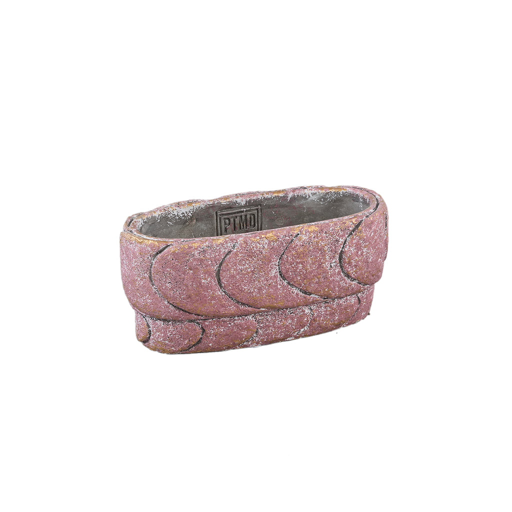 Gibran Pink cement pot layerd scales oval low S