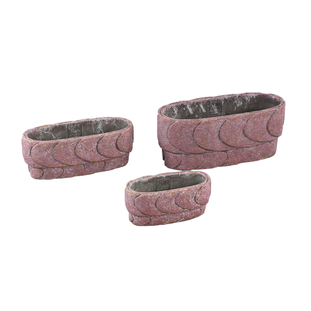 Gibran Pink cement pot layerd scales oval low S