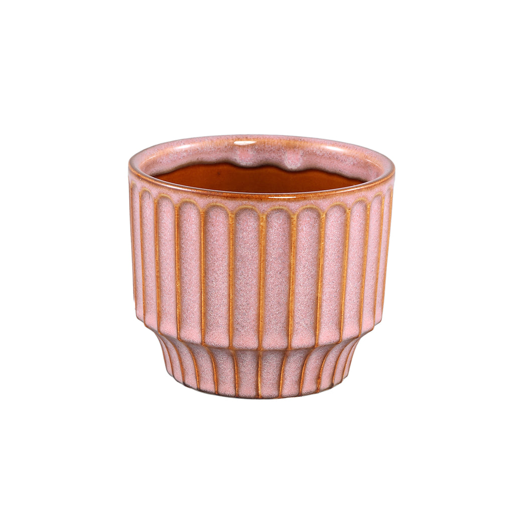 Hodor Pink glazed ceramic round pot lines XS