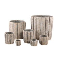 Imani Taupe cement pot round with lines S