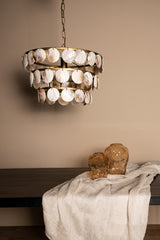 Jalinn Gold metal hanging lamp pearl shells round