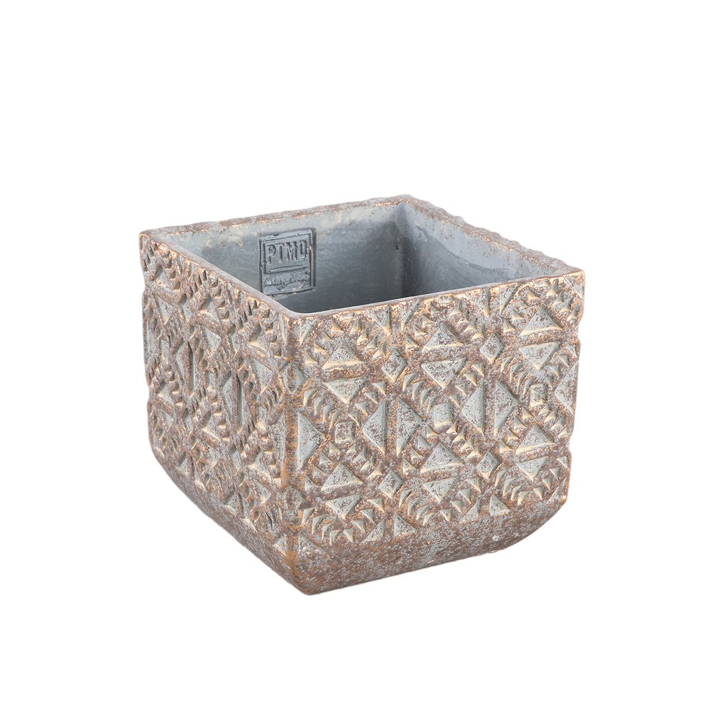 Jenah Brown cement pot cross pattern square S