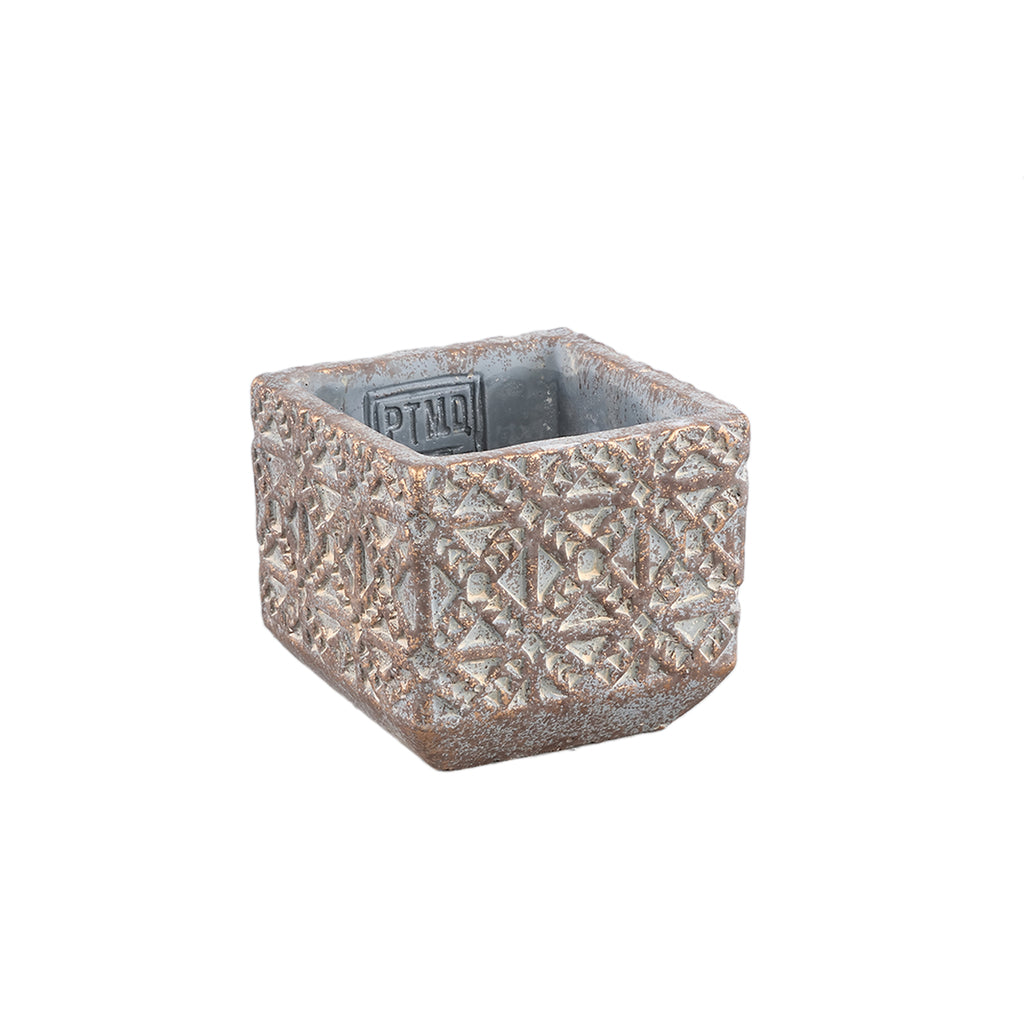 Jenah Brown cement pot cross pattern square XXS