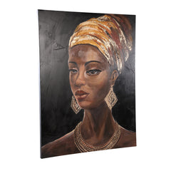 Jeorgia Black canvas wall panel shiny gold woman