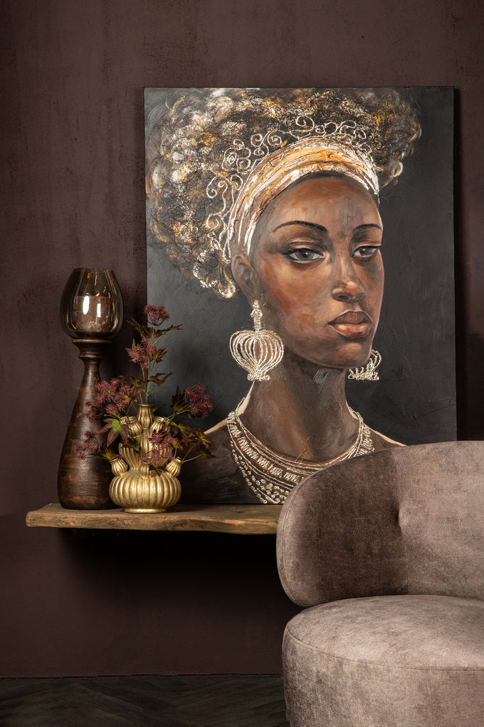 Jeorgia Black canvas wall panel shiny gold woman