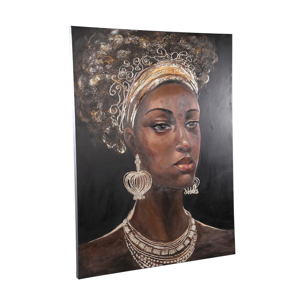 Jeorgia Black canvas wall panel shiny gold woman