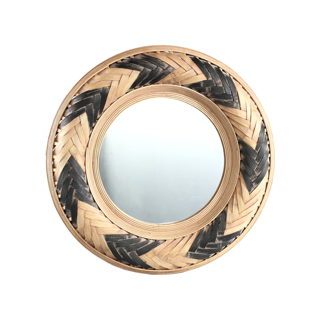 Jera Natural Black rattan mirror round