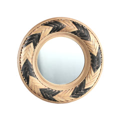 Jera Natural Black rattan mirror round