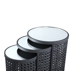 Jinda Grey iron sidetable with mirror top set of 3