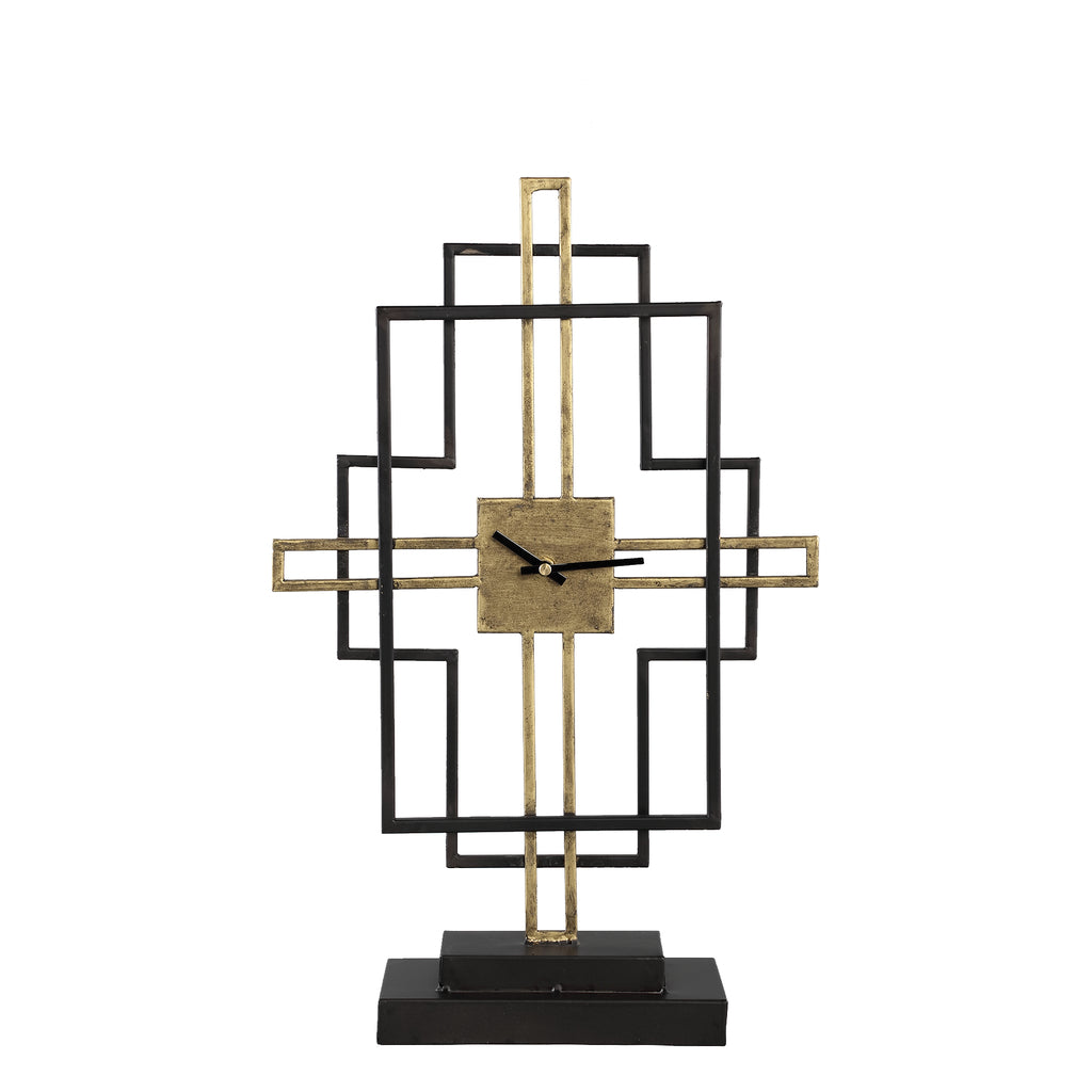 Joani Black metal clock with gold tube design