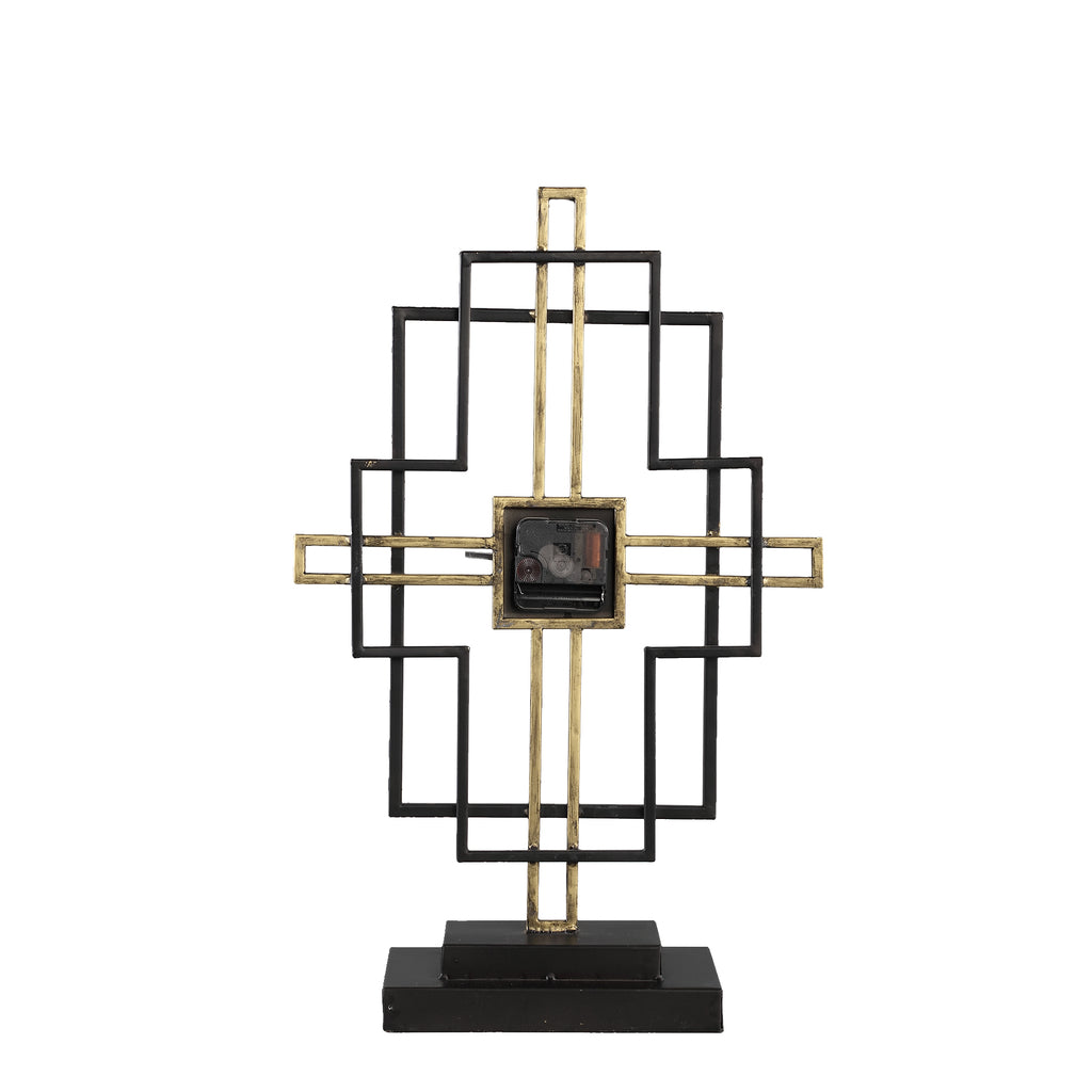 Joani Black metal clock with gold tube design