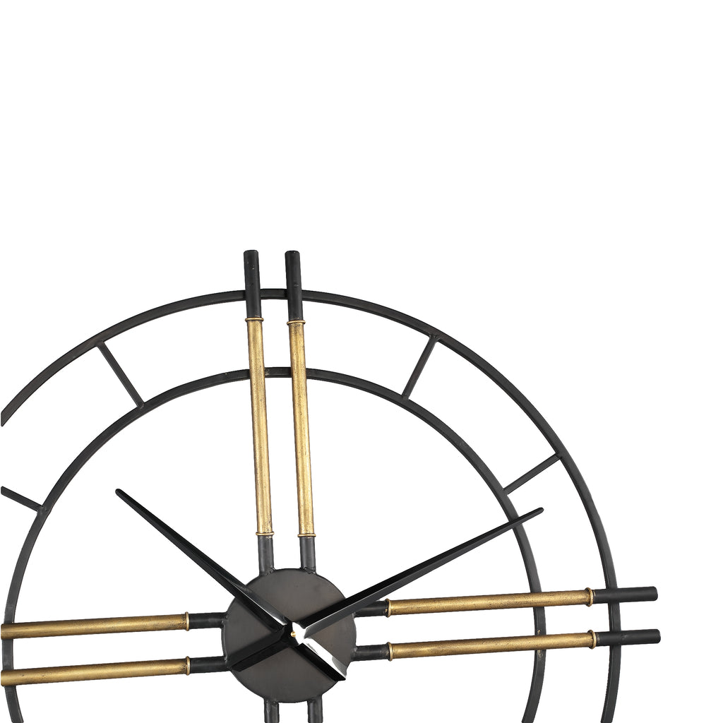 Joanna Black metal clock with gold tubes round