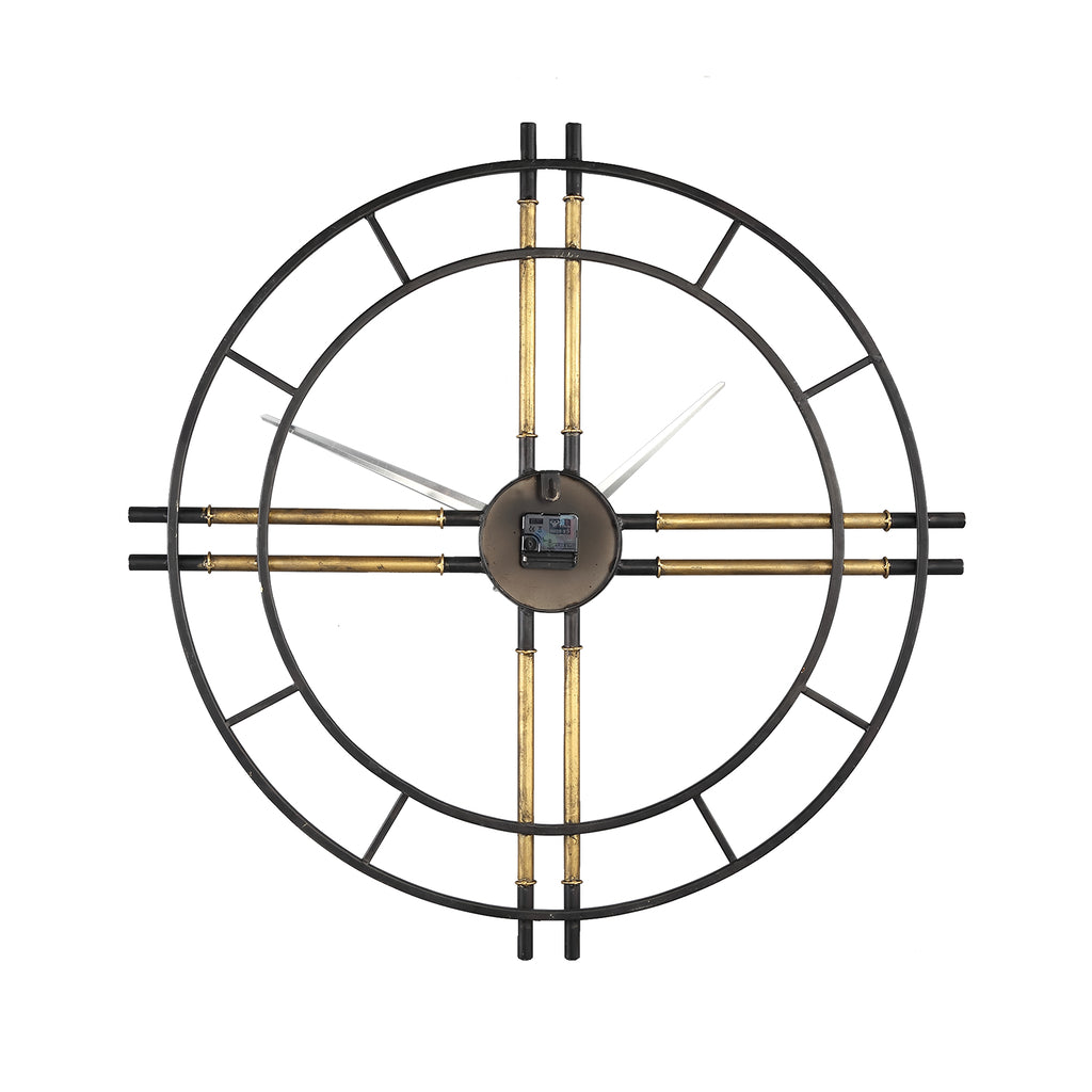 Joanna Black metal clock with gold tubes round