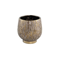 Junee Gold ceramic pot on shiny gold base low S