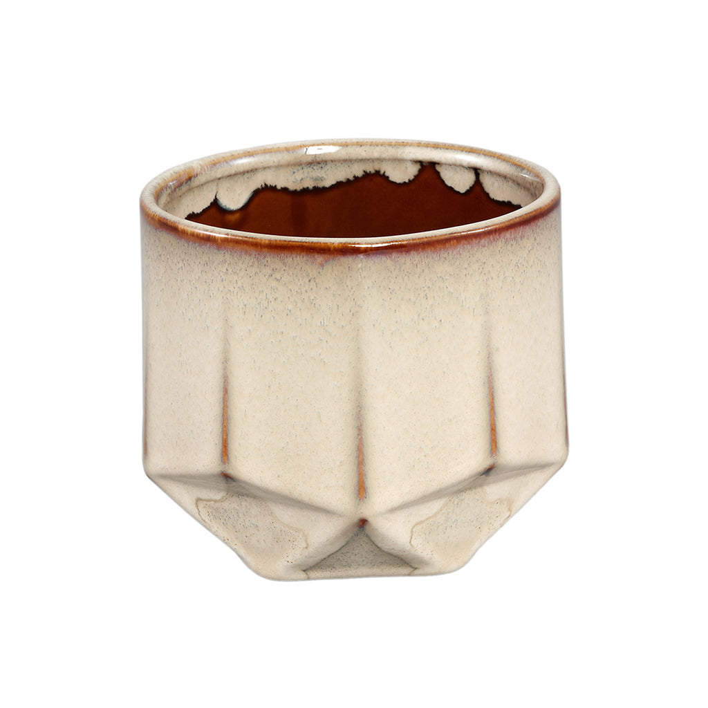 Kaima Cream glazed ceramic pot angular print M