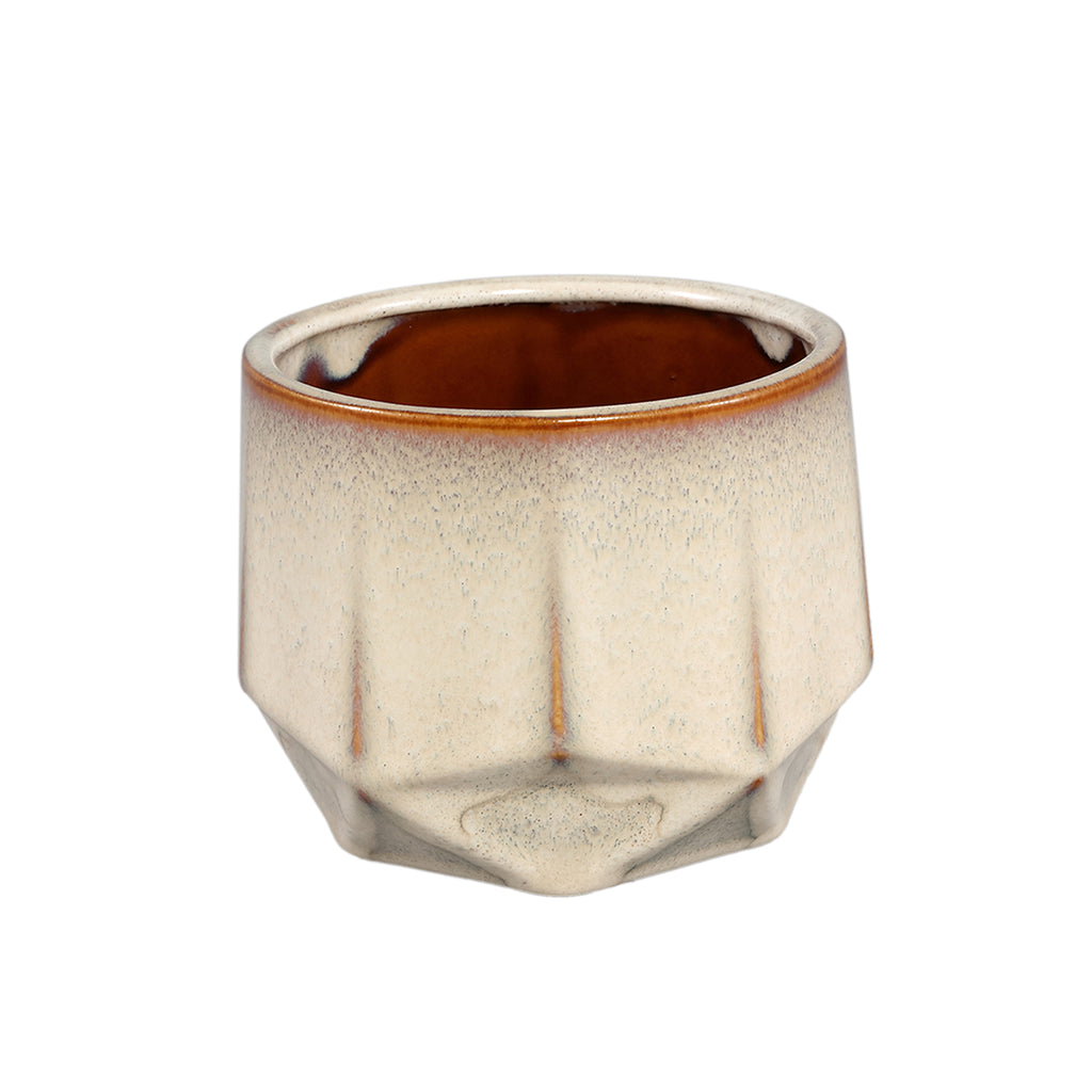 Kaima Cream glazed ceramic pot angular print S