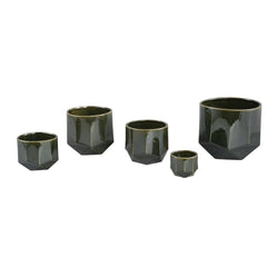 Kaima Green glazed ceramic pot angular print L