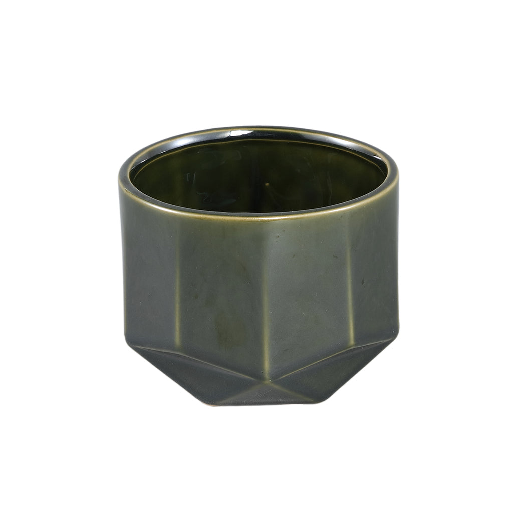 Kaima Green glazed ceramic pot angular print S