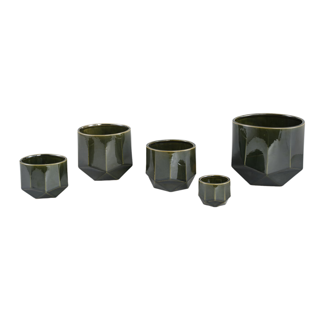 Kaima Green glazed ceramic pot angular print S