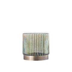 Kyden Green glass tealight ribbed gold base round