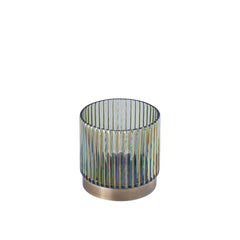 Kyden Green glass tealight ribbed gold base round