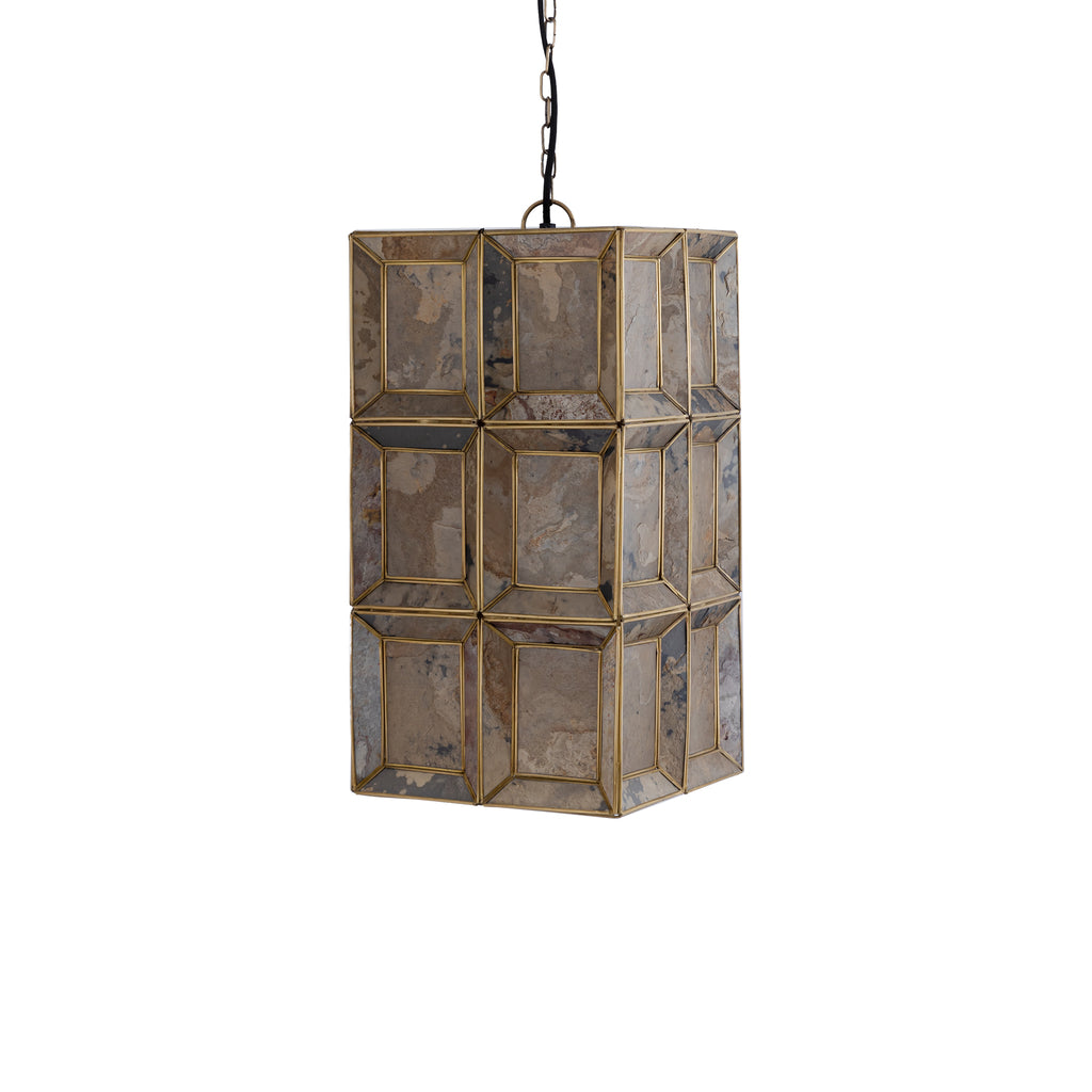 Layra Brass stone veneer hanging lamp antique