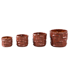 Leni Copper ceramic pot round shaped with lines M