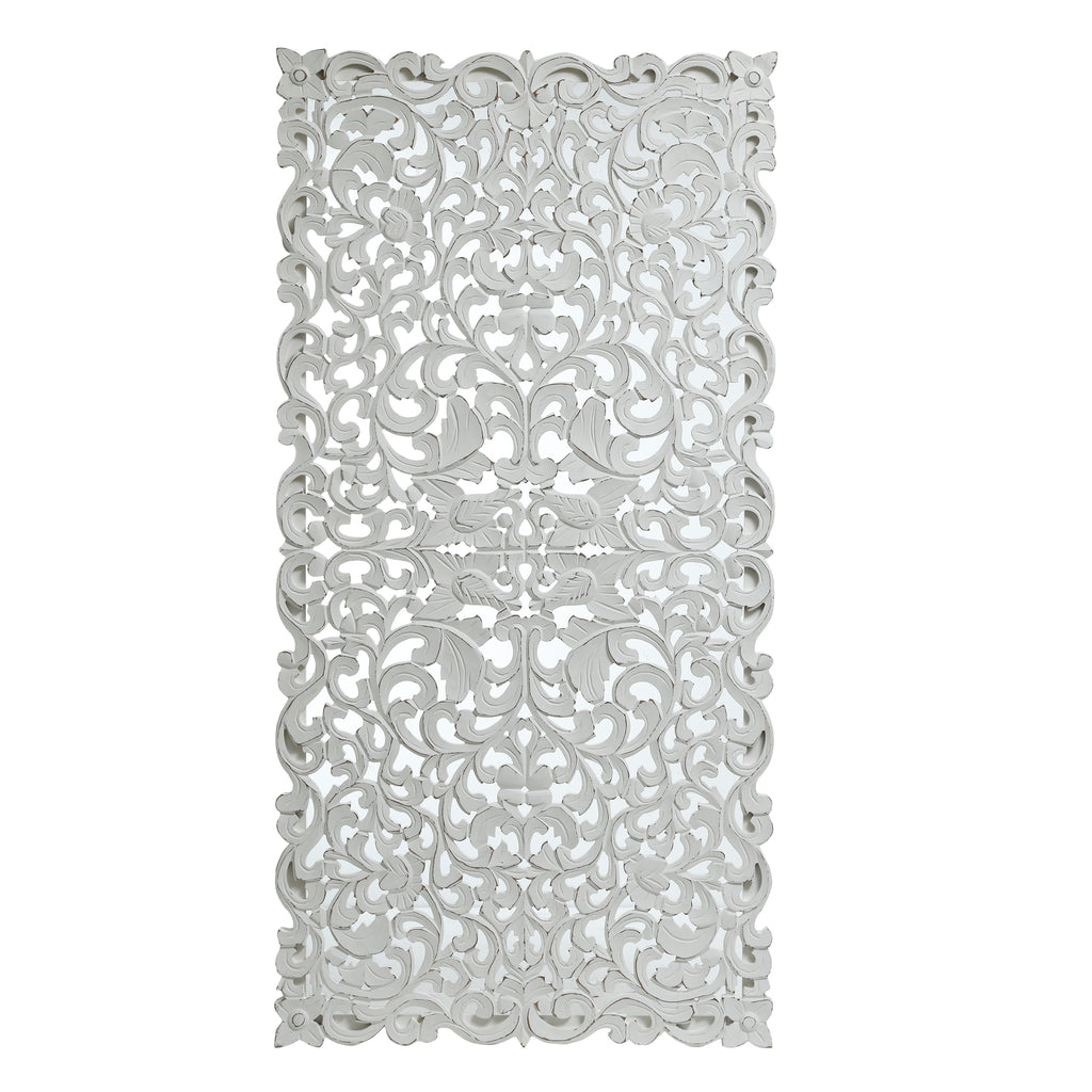 Livvy White antique MDF carved wall panel rectangl