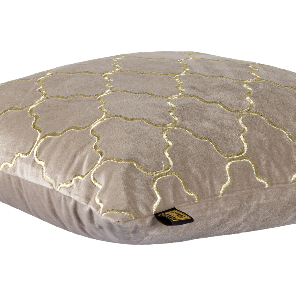 Lizze Beige velvet cushion embroidery pattern squa