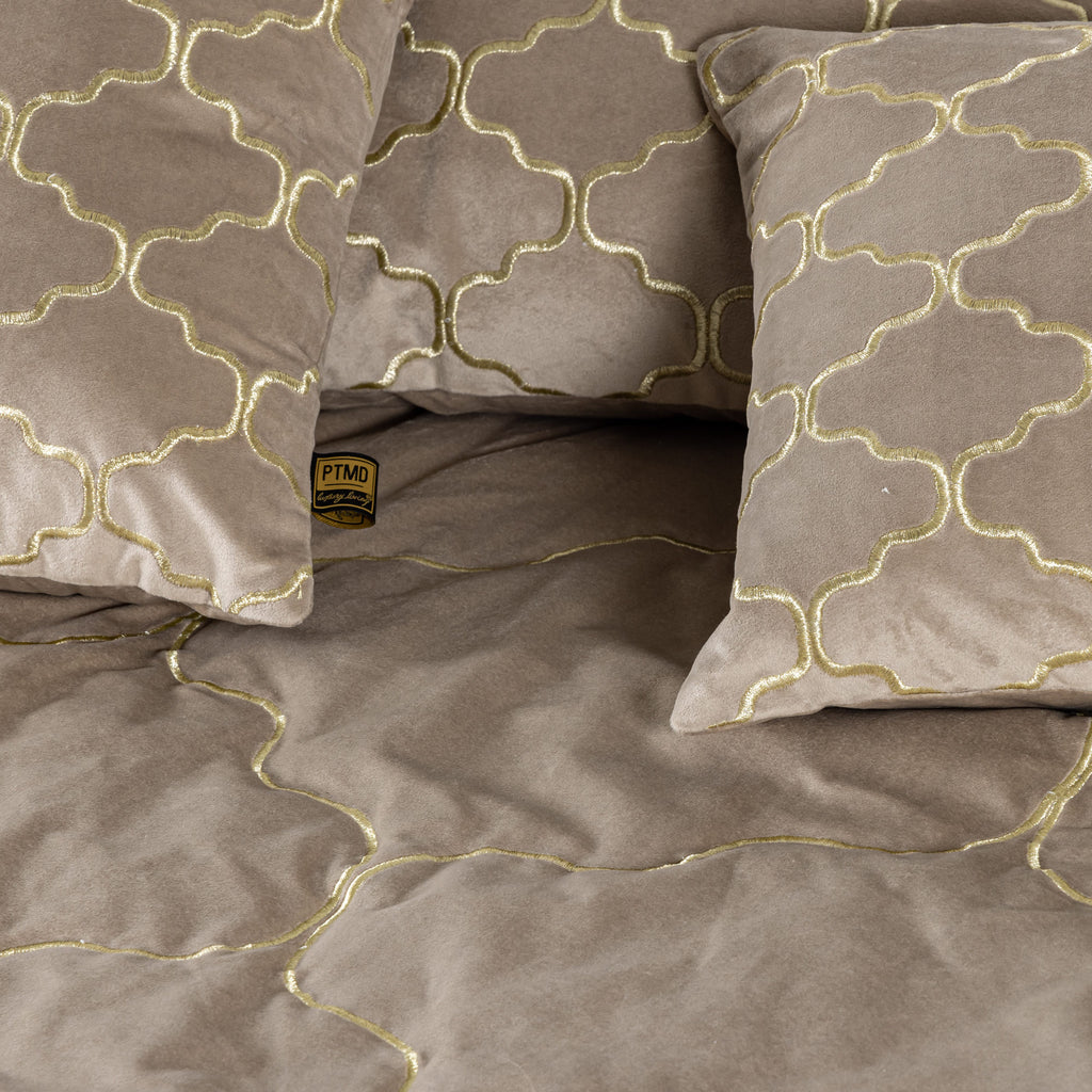 Lizze Beige velvet cushion embroidery pattern squa