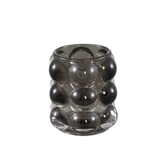 Lonnie Black glass tealight round with circles