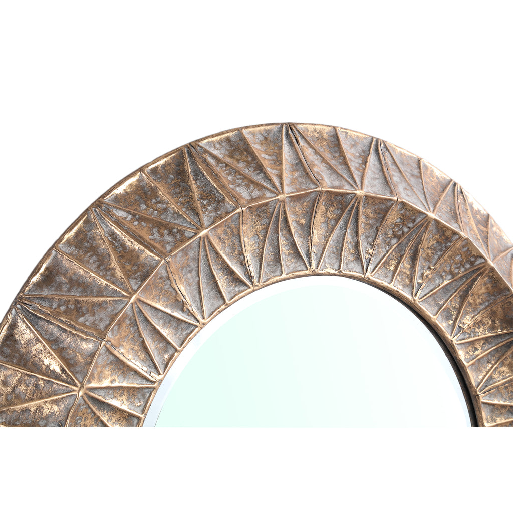 Lorrix Gold iron mirror with lines pattern round