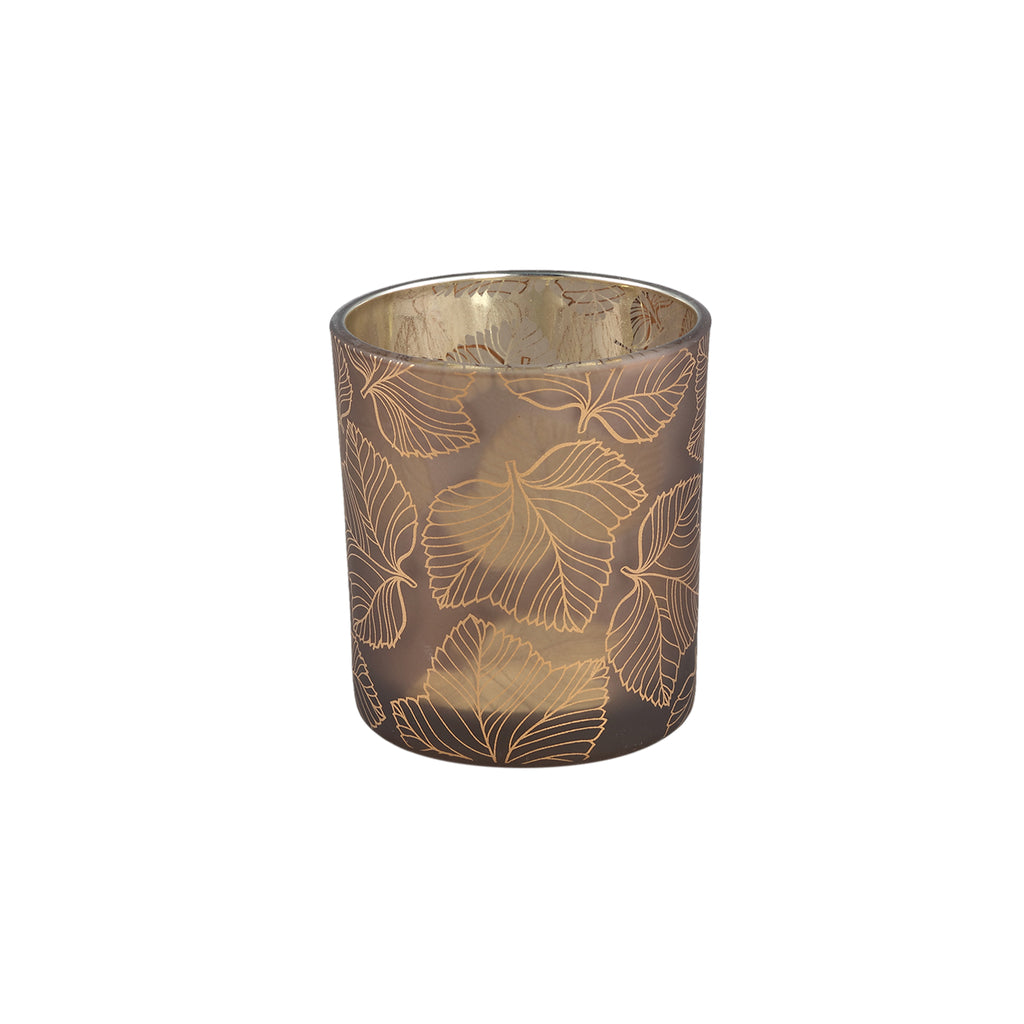 Magali Brown glass tealight gold rim leaves S