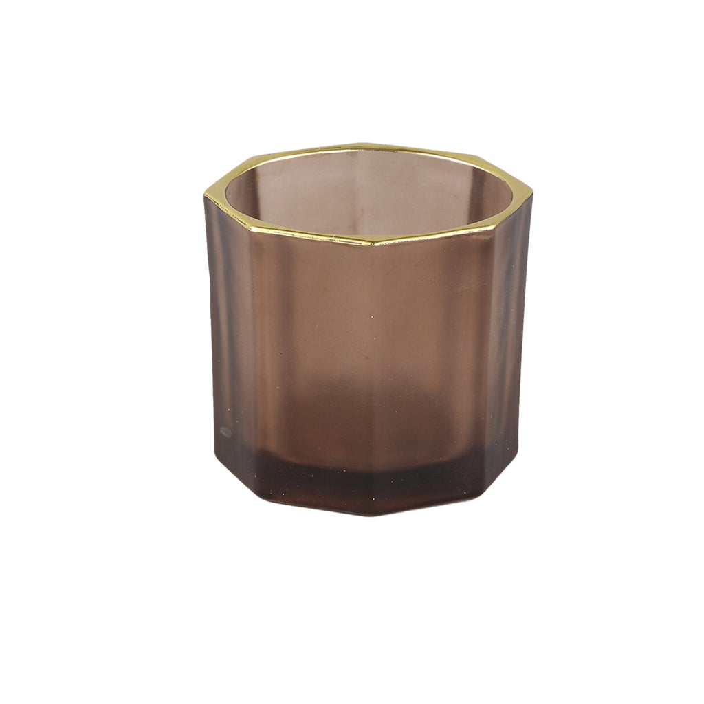 Magali Brown glass tealight octagon with gold top