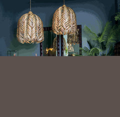 PTMD Mea Goud hanglamp metaal met palm blad design