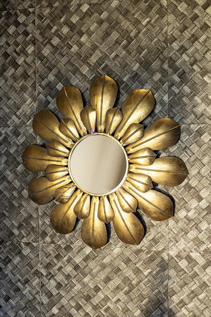 Merdi Gold metal mirror double leaf frame round