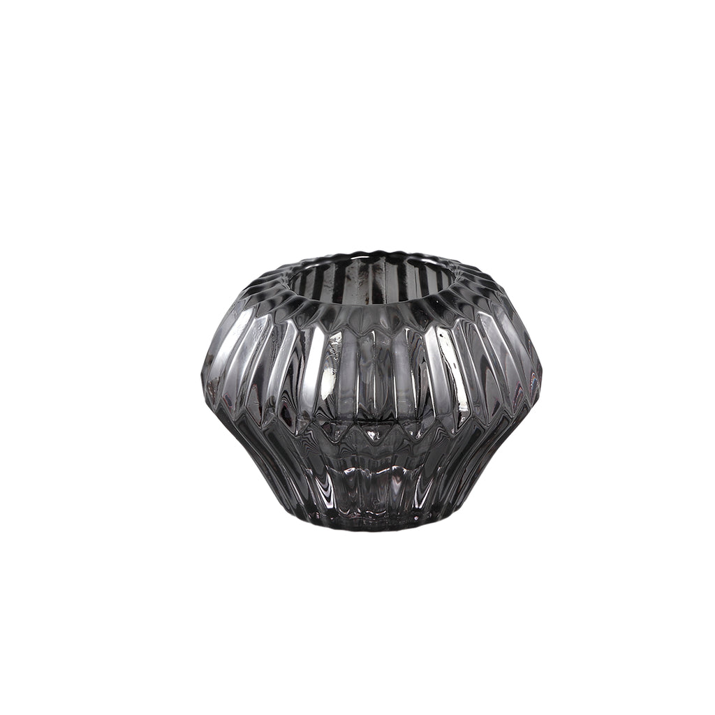 Milandi Grey glass candleholder ribbed high