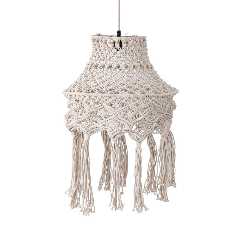 Milley Cream cotton macrame hanging lamp round