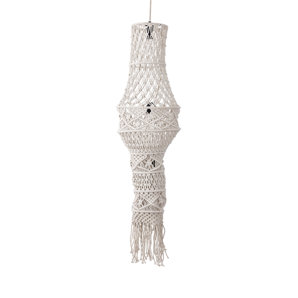 Milley Cream cotton macrame hanging lamp w tassels