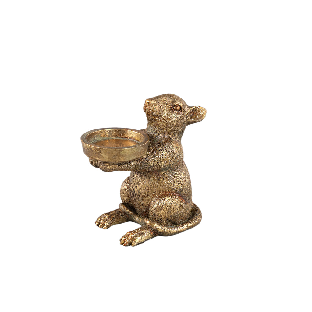 Miro Gold polyresin mouse candle holder S