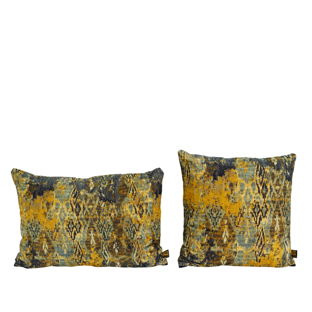 Mynthe Gold velvet cushion deco print rectangle