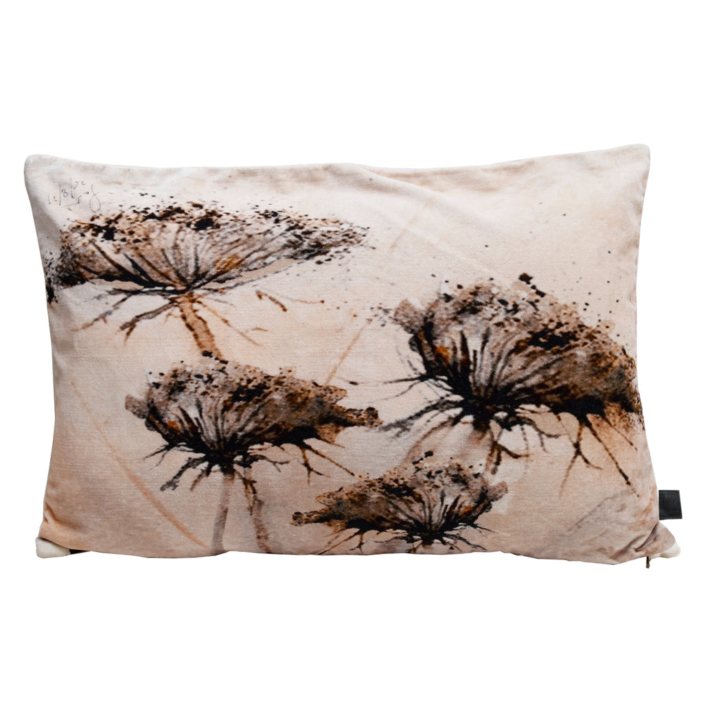 Nisha Cream cotton velvet cushion dried flowers L