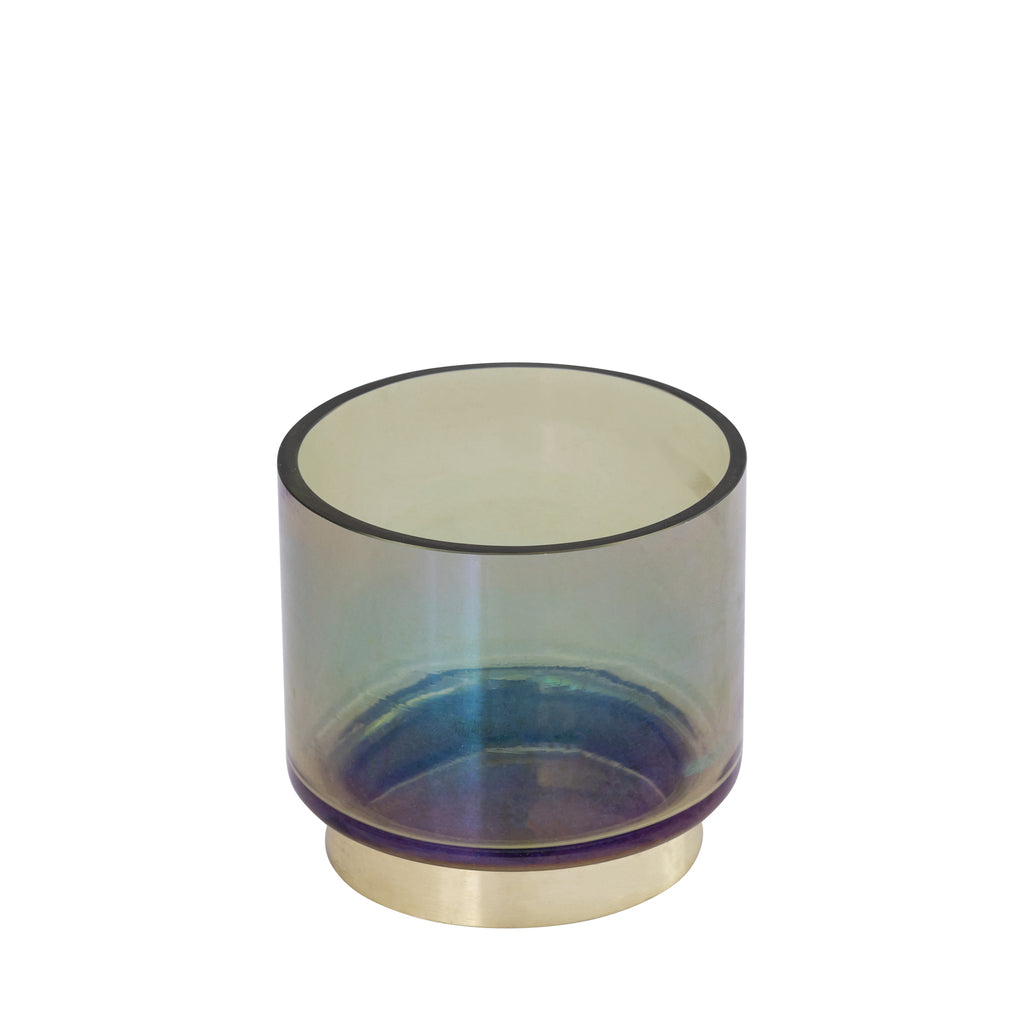 Norah Green glass tealight with gold metal base