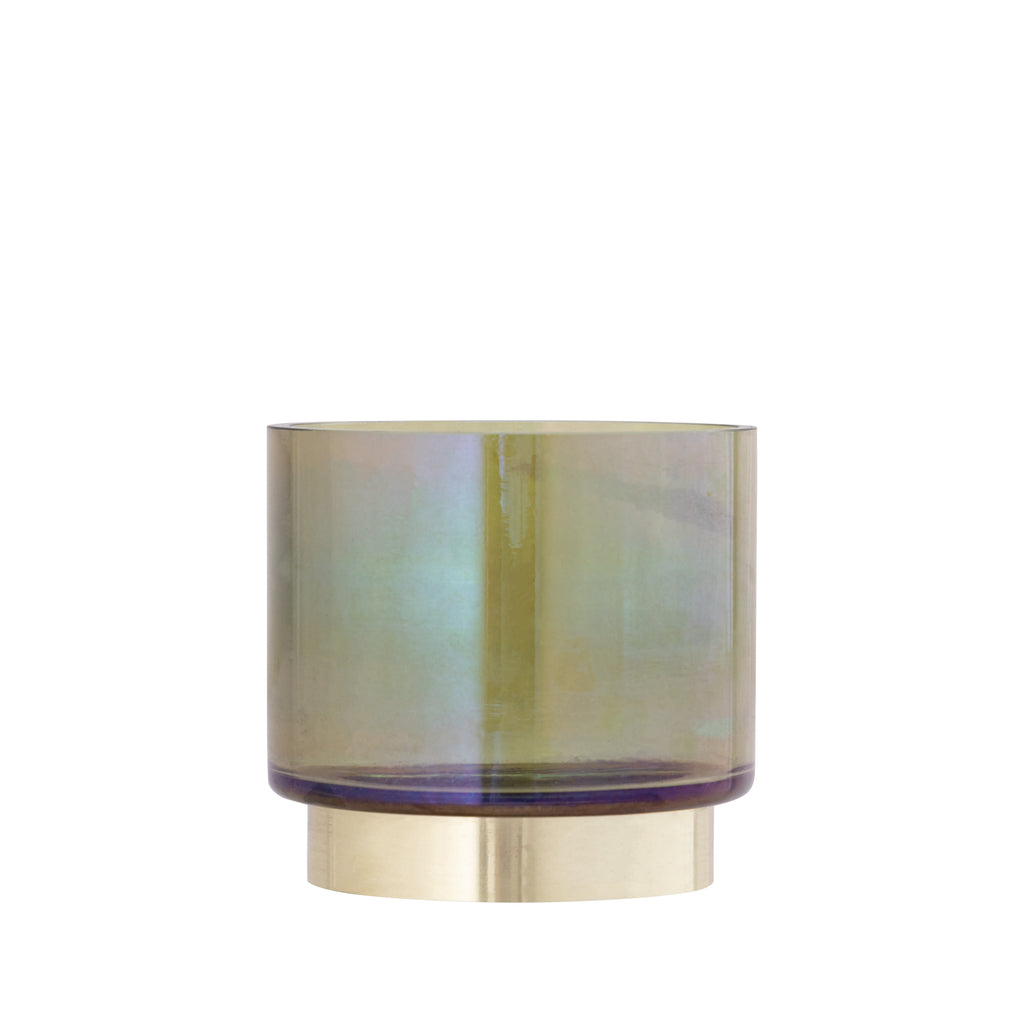 Norah Green glass tealight with gold metal base