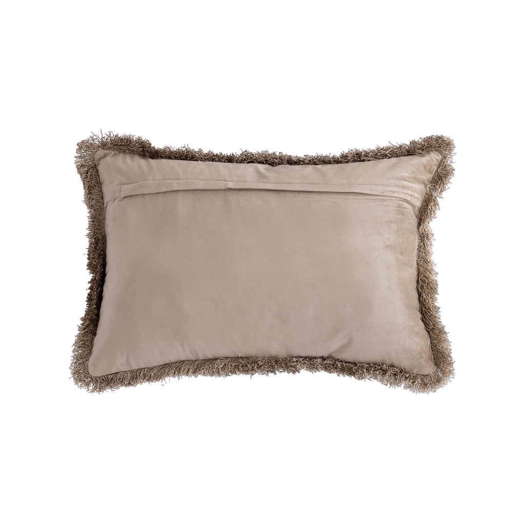 Nous Beige velvet cushion with fringes rectangle