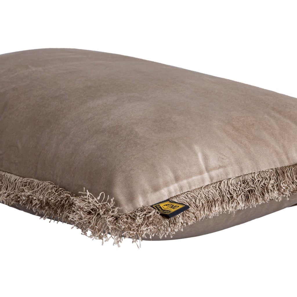 Nous Beige velvet cushion with fringes rectangle