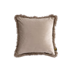 Nous Beige velvet cushion with fringes square S