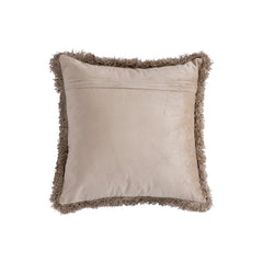 Nous Beige velvet cushion with fringes square S