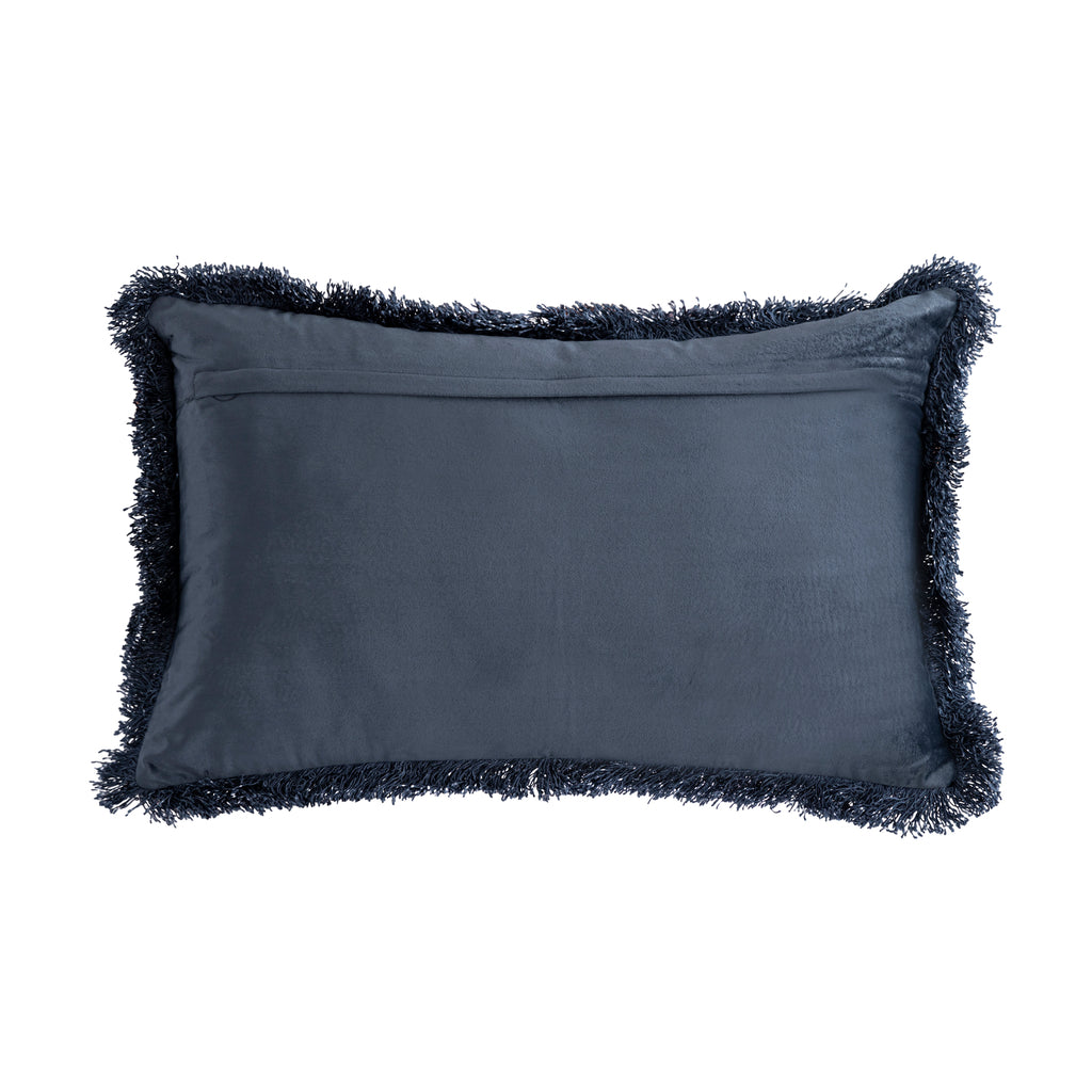 Nous Blue velvet cushion with fringes rectangle